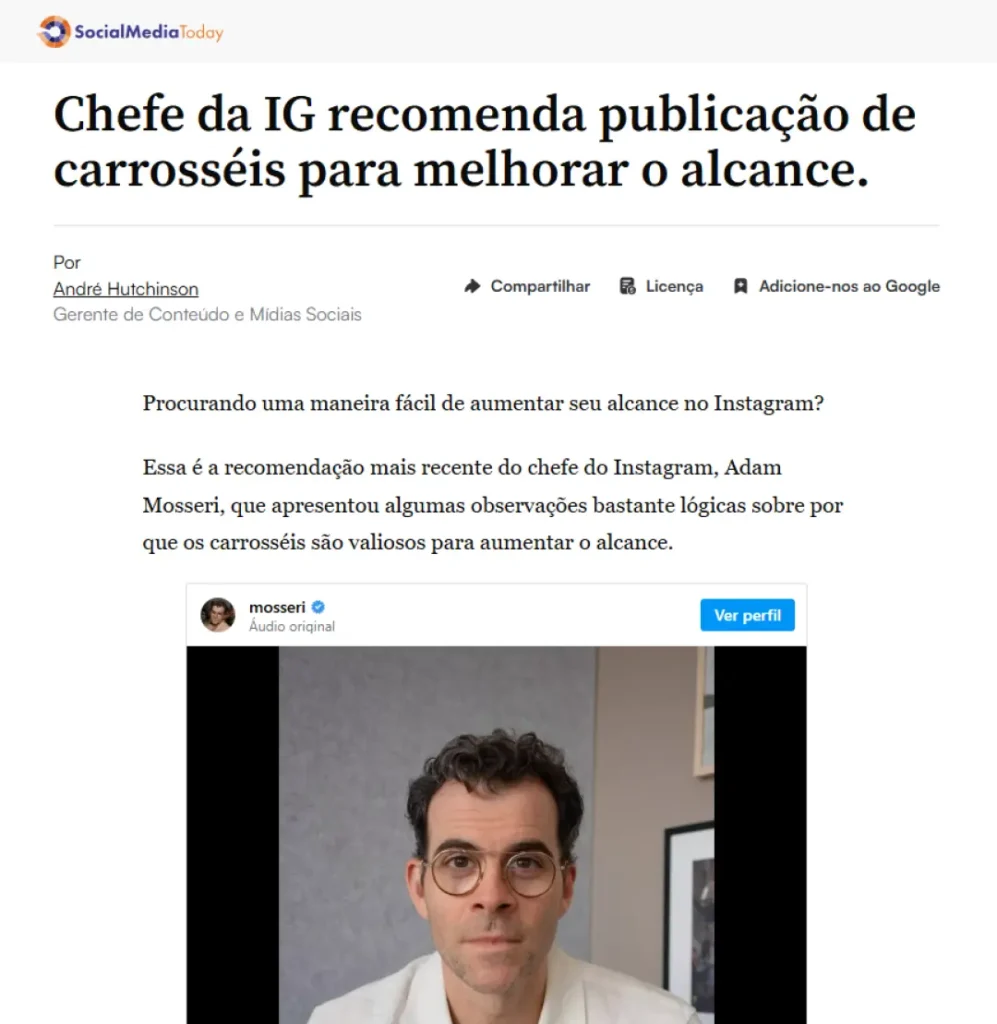 CEO do Instagram sobre carrosséis